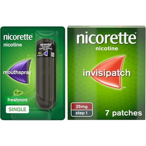 Image of Nicorette InvisiPatch (1x 25mg), Step 1, (7 Patches) and Nicorette QuickMist Freshmint Mouthspray (150 Sprays), Nicotine Set, Quick Smoking Aid