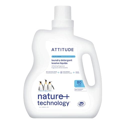 Image of ATTITUDE Liquid Laundry Detergent, EWG Verified, HE Compatible, Plant-Based & Vegan, Natural Laundry Soap, Wildflowers Scent, 80 Loads, 2 Liters