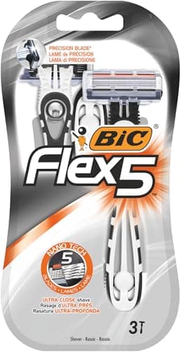 Image of BIC Flex5 Razors - 5 Moveable Nano-tech Blades Plus a Precision Blade for Men - Pack of 3 Disposable Razors