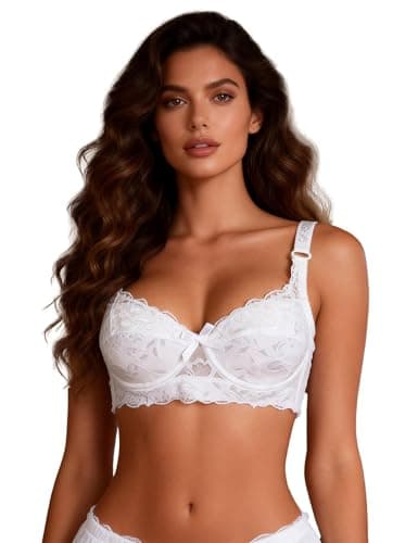 Image of ohyeahlady Push Up Lace Bra Plus Size Bras for Women Wide Straps Comfort Padded Underwire Bras Adjustable Balcony Bra White 44DD