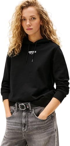 Image of Tommy Jeans Women's Tjw Reg Ess Logo 2 Hoodie Ext Dw0Dw20943 Pullover, Black (Black), XS