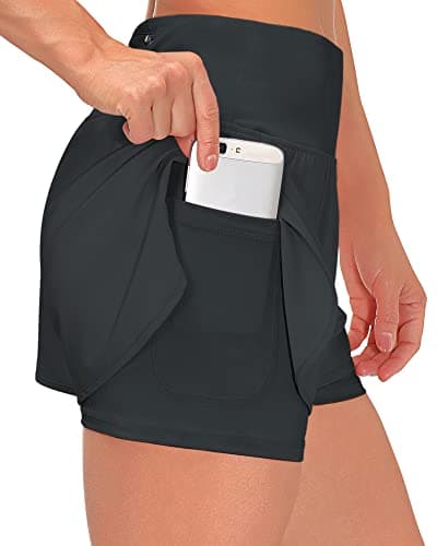 Image of Tincini Women’s 2 in 1 Shorts Summer Running Shorts Gym Workout Athletic Gym Yoga Shorts Liner Jogging Pants Sports Quick Dry Training Joggers Shorts (A Dark Grey, S)