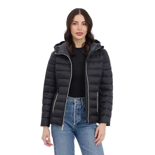 Image of Michael Kors Women's Hooded Packable Puffer Jacket, Black, Small-XX-Large
