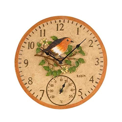 Image of Smart Garden 5064002 Outside In Robin Wall Clock & Thermometer 12"