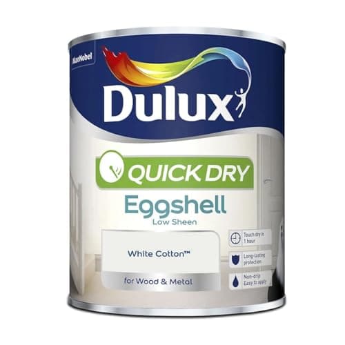 Image of DRW White Cotton Quick Drying Eggshell Paint 750ml | Interior Wood and Metal Paint | Durable Low Sheen Finish | Fast Drying Trim Paint for Doors Skirting Boards and Furniture