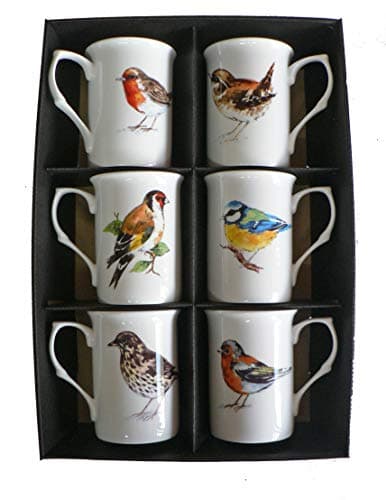 Image of Garden Birds Bone china mugs - set of 6 gift boxed 10oz china mugs each different bird