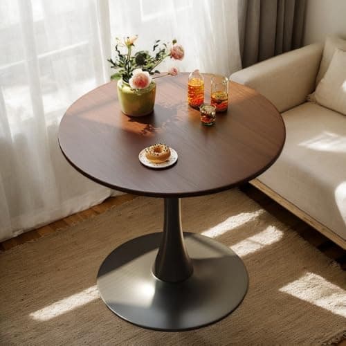Image of Salelf Walnut Round Table, Modern Dining Table, Dining Table,MDF Top and Steel Base Tulip Round Kitchen Table,Kitchen Table, Mid Century Coffee Table for Living Room 24 Inch (Walnut + MDF+Metal)