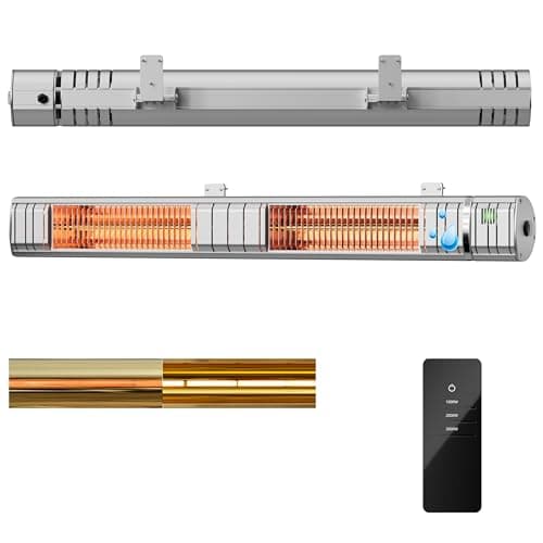 Image of Wall-Mounted Electric Outdoor Heater, Electric Patio Heater, 3000W Infrared Heater, 3 Heat Levels, 1s Gold Halogen Heating Tubes for Backyard, Garage, Silver