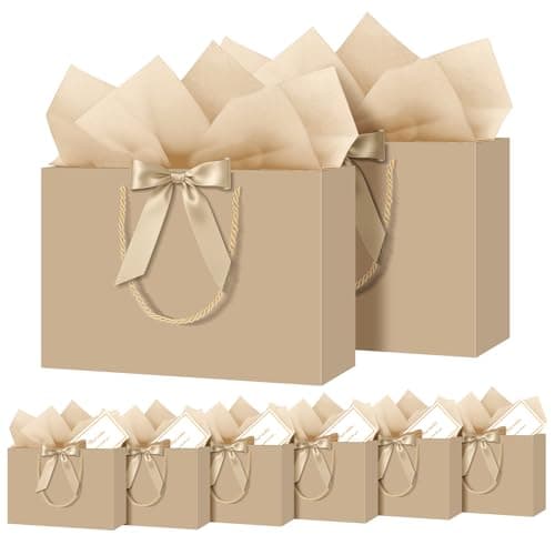 Image of NADSSJL 6 Pcs Gift Bags for Present - Birthday Gift Bag with Wrappers and Cards, Party Bags with Handles for Weddings, Birthdays, Parties, Valentine's Day and Christmas (Champagne)