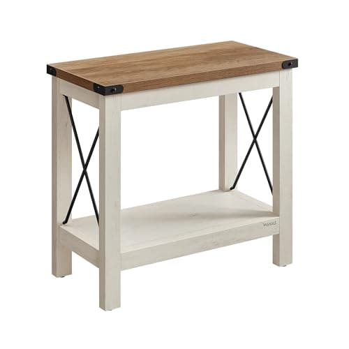 Image of VASAGLE 2-Tier Side Table, End Table with Bottom Shelf, Nightstand for Small Spaces, for Living Room, Bedroom, Farmhouse Style, Rustic White and Honey Brown LET235W01