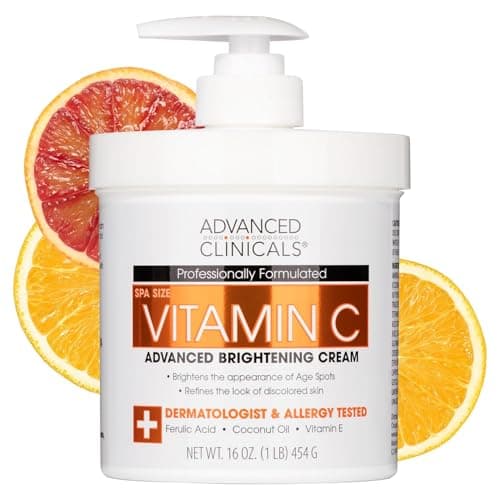 Image of Advanced Clinicals Vitamin C Face & Body Moisturiser Cream – Brightening, Anti-Ageing, Hydrating & Firming Lotion for Dry & Mature Skin, Reduces Wrinkles, Dark Spots & Uneven Tone, Paraben-Free 454g