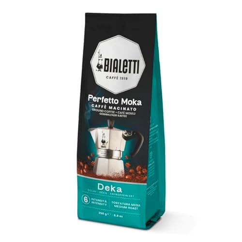 Image of Bialetti Perfetto Moka Ground – Authentic Italian Roast for Moka Pots & Stovetop Brewers, Rich Aroma & Smooth Finish, Compatible with Aeropress, Cafetiere & Home Machines (250g, Decaf)