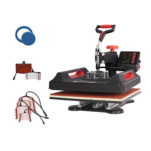 Image of UKPRESS Heat Press Machine 8 in 1 38x38cm Sublimation Printing Swing Away 360 Degree for T Shirts Mug Hat Plate Cap Mouse Pads Dual Digital Control Multifunctional (Red)