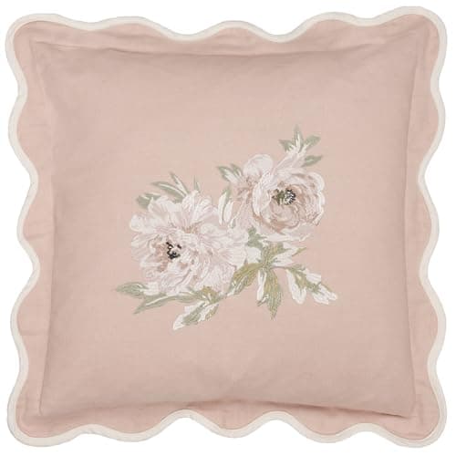Image of Sanderson Adele Embroidered Feather Filled Cushion – Floral Luxury Heritage Decorative Accent Pillow with Oxford Edge (Rose - 50x50cm)