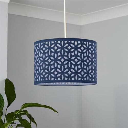 Image of firstchoicelighting Navy Blue Pendant Shade, Easy Fit Ceiling Lightshade, Modern Cut Out Design, Diameter 30cm