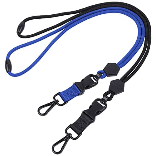 Image of Wisdompro 2 Pack of 23 inch Durable Round Cord Adjustable Lanyard with Safety Breakaway Buckle, Detachable Buckle and Heavy Duty Metal Hook for ID Card Badge Holder and Keys - Black and Blue
