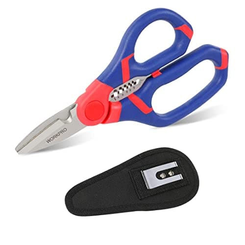 Image of WORKPRO 150 mm Electricians Scissors, 2-in-1 Wire Cutter Stripper, Multi-Function Shears, Bi-Material Soft Handle
