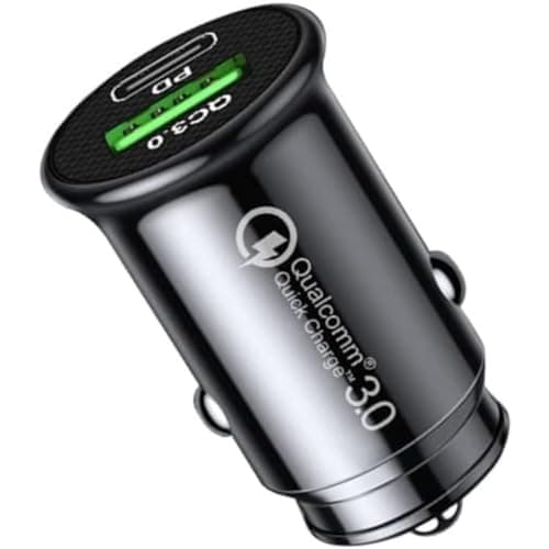 Image of USB C Car Charger, 30W PD&QC 3.0 Fast USB Car Charger, DUAL Port Metal Cigarette Lighter USB Charger 12V Socket, Car Adapter Compatible with i-Phone 15Pro/14/13 Samsung S23/S22/S21 and more.Black