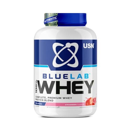 Image of USN BlueLab 100% Whey Protein Powder 2kg (58 Servings) - 25g Protein - Whey Isolate, Hydrolysate & Concentrate Blend - High Protein Shake for Muscle Growth & Recovery - Strawberry