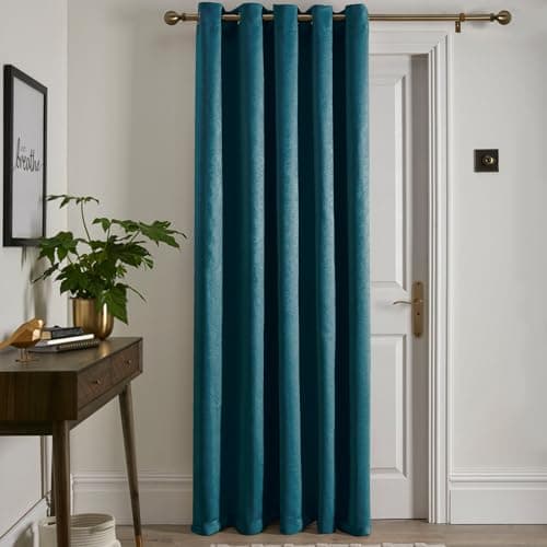 Image of Fusion Forest Green Single Eyelet Curtain W66 x L84 (168x214cm) – Thermal & Soundproof Panel for Bedroom/Living Room – Turquoise Window Treatment – Door Drape – Strata Collection Cotton Blend