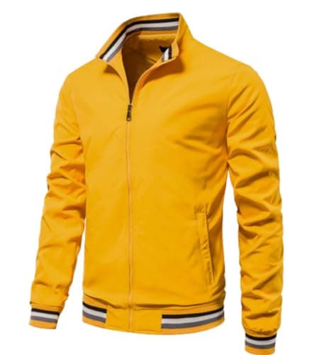 Image of FWSHANGMAO Mens Classic Harrington Bomber Jacket Vintage Scooter Coat Summer Lightweight Army Bomber Jacket Full Zip Windbreaker Coat S-3Xl,Yellow,M