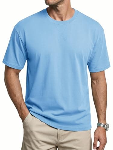 Image of Cavva Tshirts Men UK Cotton Light Plain T Shirt Breathable Short Sleeve Tees Relaxed Fit Comfortable Shirts Sky Blue L