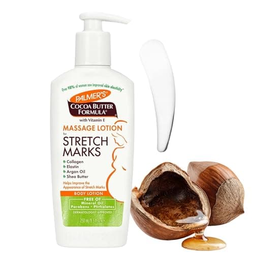 Image of Palmer’s Cocoa Butter Formula Stretch Mark Lotion with Vitamin E, 250ml – Pregnancy Stretch Mark Cream for Women, Deep Hydration & Skin Elasticity Support, Includes Cosmetic Spatula