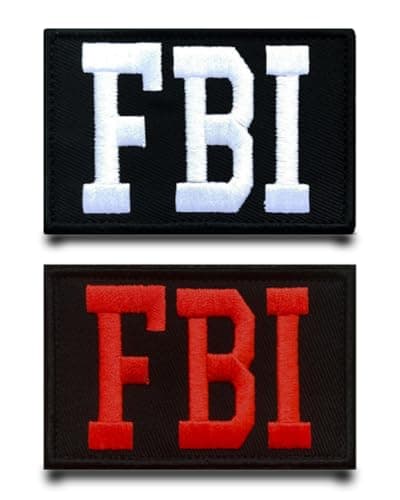 Image of Pack of 2 Black and Red FBI Funny Patch Removable Patches with Embroidery Tactical Military Flag Patch Applique for Baseball Cap Backpacks Outdoor Bags Jacket Vest Clothing