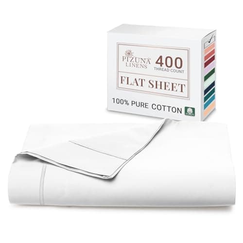 Image of Pizuna 100% Cotton King Size Flat Sheet White, 400 Thread Count Long Staple Cotton Flat Sheet King Size 275x280 cm, Soft Sateen Weave Top Sheet