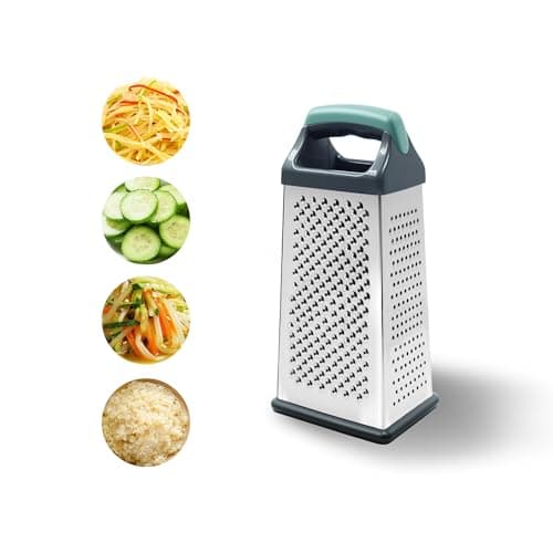 Image of Box Grater Stainless Steel Cheese Grater with Handle Graters for Kitchen Cheese Vegetables Potatoes Carrot (Light Green) (4 side)
