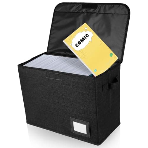 Image of PATNFR Comic Book Storage Box Foldable Comic Book Bin with Enclosed Lid and Handles Washable Integrated Storage Box Organizer for Wardrobe Closet Shelf Office 40x20x30cm(black)