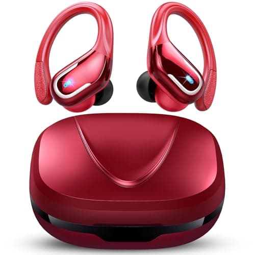Image of Ltinist Wireless Earbud, Bluetooh 5.4 Headphones Pure Bass Sound with Earhooks, 75H Battery in-Ear Sport Earbud with Dual-LED Display, IP7 Waterproof Earphones Built-in Microphone for Running, Red