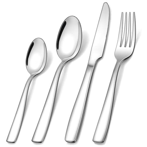 Image of Herogo Cutlery Set, 32 Piece Stainless Steel Flatware Set for 8 People, Include Dinner Knives, Forks, Spoons, Mirror Polished Silverware for Home Restaurant Party, Dishwasher Safe