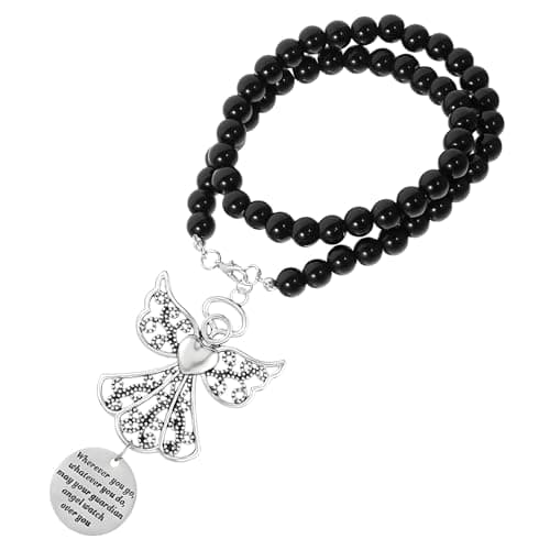 Image of MUQIDA Angel Car Charm, Rearview Mirror Decor Wherever You Go Whatever You Do May Your Guardian Angel Watch Over You, Handmade Rearview Mirror Ornament Religious Gift for New Driver