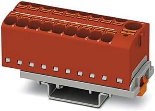Image of Phoenix Contact Contact PTFIX 10 / 18X4-NS35 RD Distribution Block Number of Connectors 19 Cross Section 0.5 mm² 10 mm² AWG 20-6 Width 28.6 mm, Pack of 8 Red