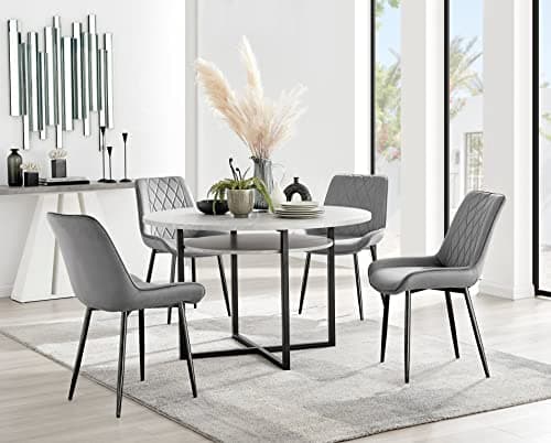 Image of Furniturebox UK Adley Grey Concrete Effect Storage Dining Table & 4 Grey Pesaro Black Leg Chairs