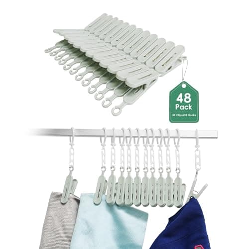 Image of Foyer Nuage Plastic Laundry Pegs, Pack of 36 With 12 Hooks, Windproof Clothes Pegs for Washing Line, Bag Sealing Clips