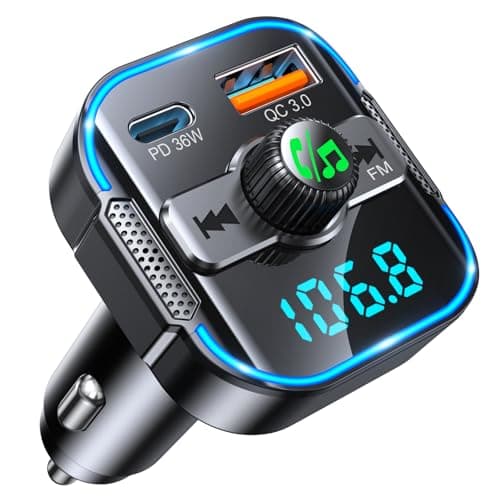 Image of Glangeh 2026 Upgraded Bluetooth 5.3 Car Adapter【PD 36W+QC3.0 18W】, 2-in-1 Bluetooth FM Transmitter 【Dual Stronger Mics】& Fast Car Charger, Wireless Car Radio Adapter Hands-Free Kit, Siri Assistant