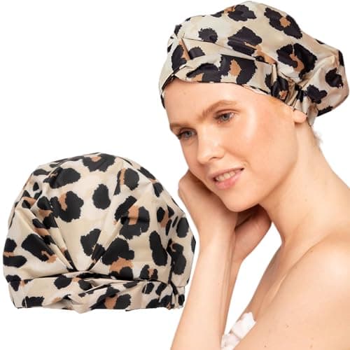 Image of Kitsch Luxury Shower Caps for Women Reusable Waterproof - Large Shower Cap for Women and Men, Non-slip, Quick-dry Hair Cap for Long & Short Hair, Comfortable and Stylish Design - Leopard