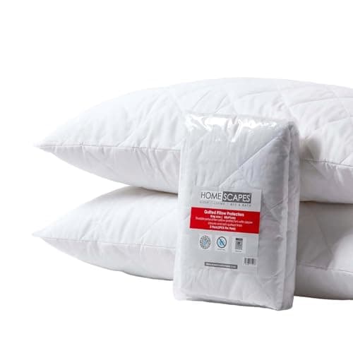 Image of HOMESCAPES King Size Pillow Protectors 2 Pack Quilted Top Pillow Covers Super Soft Hypoallergenic and Anti-Dust Mite Protectors with Diamond Quilting Extra-Large 3 Foot 50 x 90 cm
