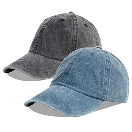 Image of LANGZHEN Unisex Baseball Cap 100% Cotton Fits Men Women Washed Denim Adjustable Dad Hat(Black+Denim Blue, One Size)
