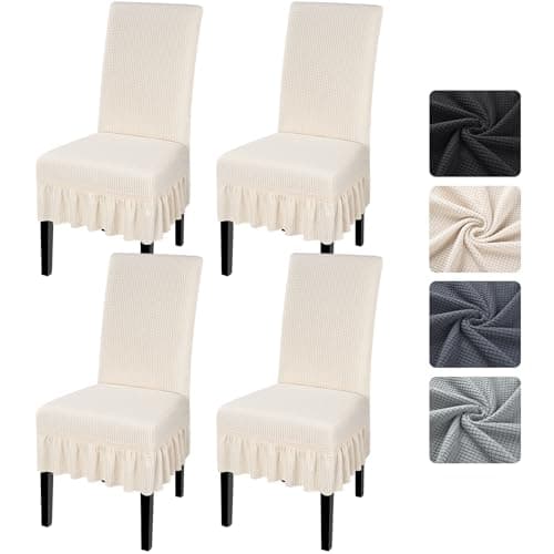 Image of Alishomtll Dining Chair Covers Set of 4, Stretch Universal Chair Covers for Dining Chairs, Removable Washable Chair Slipcovers, Jacquard Chairs Protective for Kitchen Hotel Banquet (White, 4 pcs)