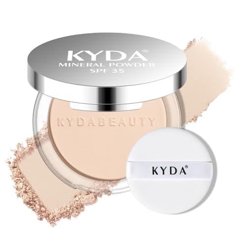 Image of KYDA Mineral Powder, SPF 35, 4-in-1 Mineral Pressed Powder Foundation with Concealer and Setting, Matte Weightless Pressed Foundation, Light to Medium Coverage, NATURAL IVORY