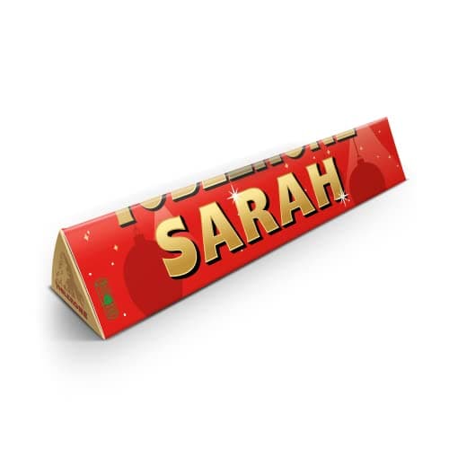 Image of Personalised Toblerone bar - Personalise the Toblerone bar with the name of your choice, Milk chocolate with honey-almond nougat (200 Grams - Christmas)
