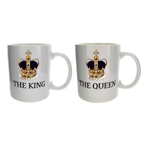 Image of King and Queen Set of Couple Novelty 11oz Ceramic Mugs - Treat Republic Range.