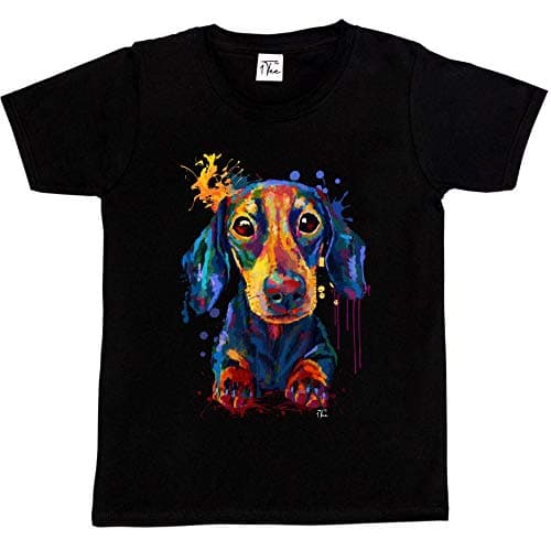 Image of Fancy A Snuggle Girls Watercolour Abstract Descend Dog T-Shirt Black 9-11 Years