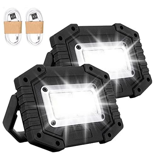 Image of Trongle LED Rechargeable Work Lights, 30W Floodlight Battery Security Light with 3 Modes Outdoor COB Camping Lights with USB Waterproof for Garage, Fishing, Hiking, Black, 2 Packs (Battery Included)