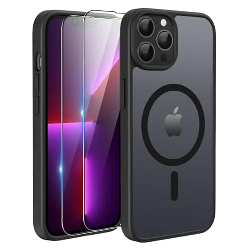 Image of TQIAHF Magnetic Phone Case for iPhone 13 Pro Max Case with 2 Tempered Glass Screen Protector Compatible with MagSafe Military Grade Translucent Matte Phone Cover for iPhone 13 Pro Max,Black