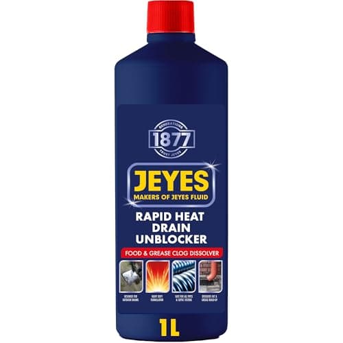 Image of Jeyes Rapid Heat Outdoor Drain Unblocker 1L – Heat-Activated Kitchen Sink Unblocker – Heavy Duty Drain Cleaner Melts Grease, Fat & Food Waste Fast – Safe for All Pipes & Septic Systems