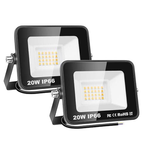 Image of PICAA 2PCS 20W LED Flood Lights Outdoor, Super Bright Security Lights, IP66 Waterproof Floodlight, Warm White (3500K) Wall Light, Perfect for Garden, Yard, Garage, Patio,Warehouse, Parking Lot